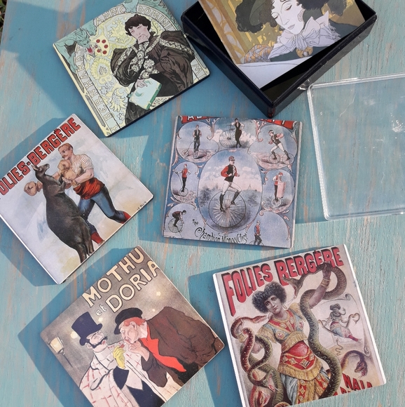 Coaster Set 6 Vintage Drink Coasters Box French - Picture 9 of 16